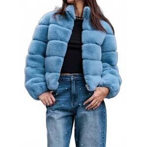 NEW GENERATION LOVE jodi faux fur jacket in blue